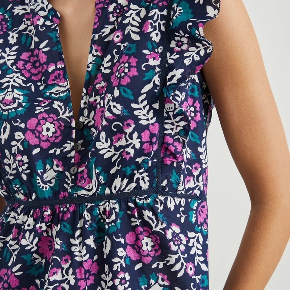 Rails Misha Woodblock Floral Flutter Sleeve Top - Picture 2 of 8